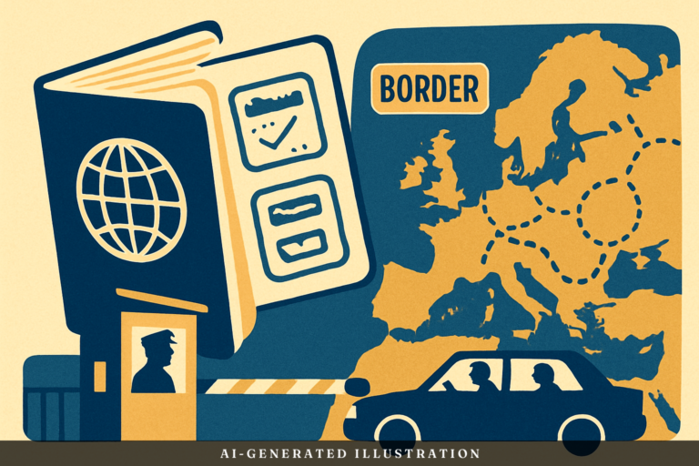 AI-generated editorial illustration for: Planning a Trip to Europe? 6 Essential Entry Rules to Avoid Denial at the Border