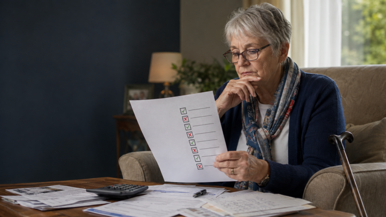 old woman looking on papers