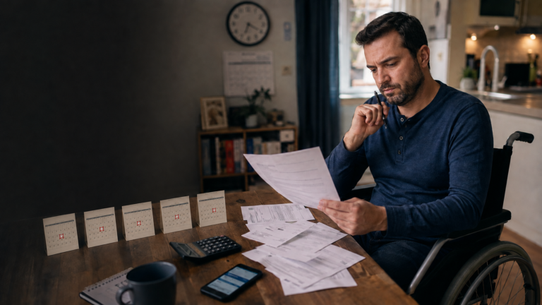 a man looking on papers