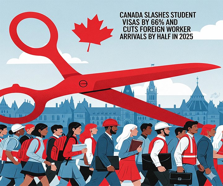 Canada Slashes Student Visas by 66% and Cuts Foreign Worker Arrivals by Half in 2025