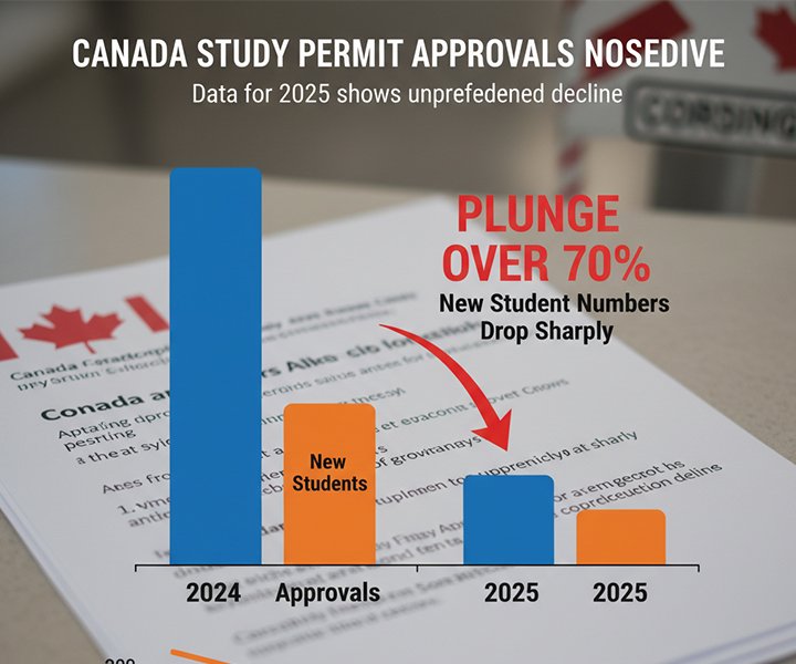 Canada Study Permit Approvals Plunge Over 70% as New Student Numbers Drop Sharply in 2025