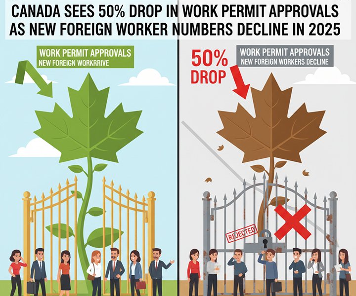 Canada Sees 50% Drop in Work Permit Approvals as New Foreign Worker Numbers Decline in 2025