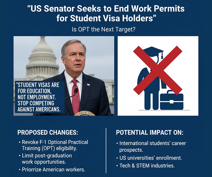 End Work Permits for Student Visa Holders Who “Compete Against Americans,” Says US Senator: Is OPT the Next Target?